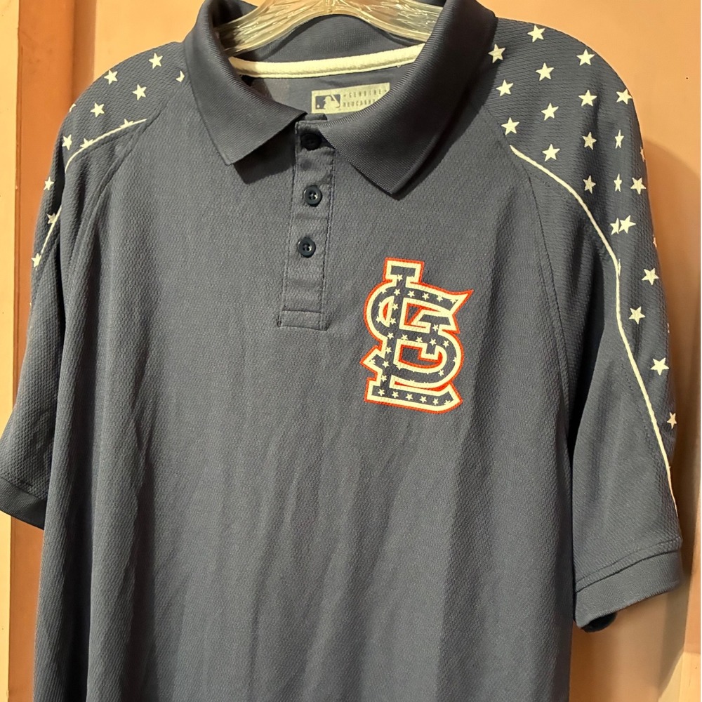 True Fan MLB St Louis Cardinals Polo Shirt Mens XL Navy Stars Stripes 74278